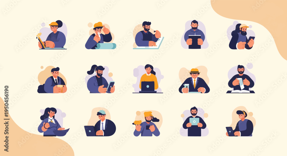 Fototapeta premium Diverse professionals engaged in various tasks with digital devices