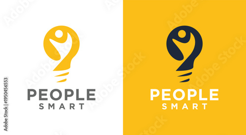 People Smart Logo Design Creative Lightbulb with Human Silhouette.