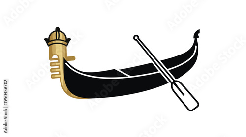 Ornate gondola symbol against white background with oar