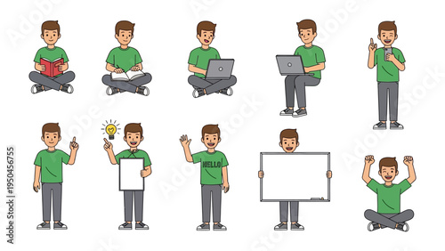 Man’s life style set : A collection of illustrations showing various poses, actions, and settings. A collection of illustrations that capture the essence of everyday life.