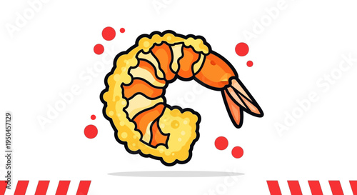 Crispy Shrimp Tempura with Red Dots on White Background
