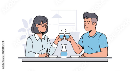 Couple toasting with sake, enjoying a traditional Japanese drink together