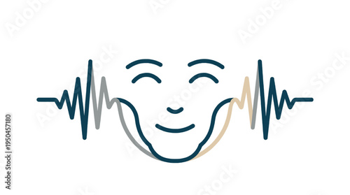 Sound waves create a calm face icon illustration
