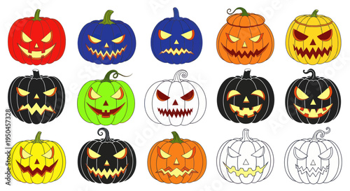 Halloween Pumpkin Faces Collection - Spooky & Festive Icons