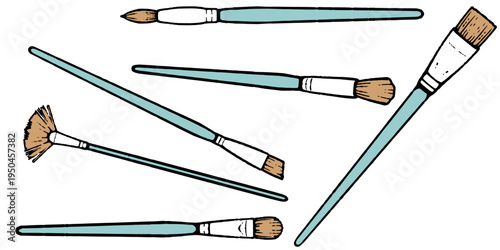 Artistic Set of 6 Fine Tip Artist Brushes for Detailed Illustration and Professional Painting.
