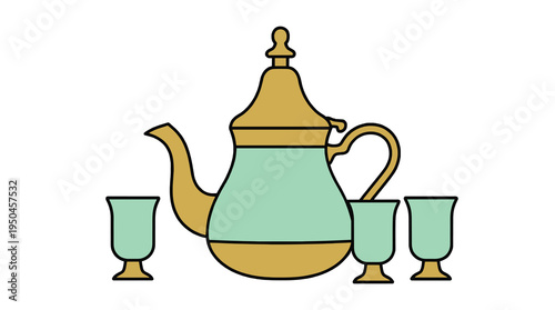 Elegant moroccan teapot and tea glasses, minimalist style