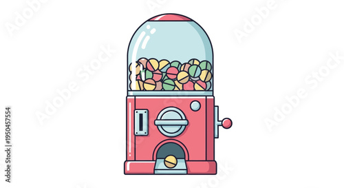 Retro Gumball Machine Filled with Colorful Candies Dispensing a Ball