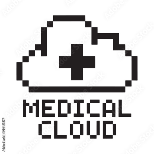 Pixelated cloud with a medical cross and the text medical cloud