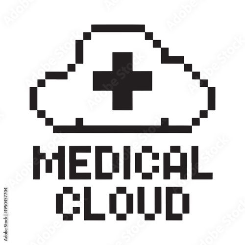 Pixelated cloud with a medical cross and text reading medical cloud