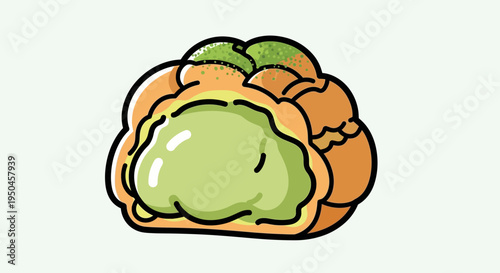 Delicious Cream Puff Filled with Green Matcha Cream and Pistachios