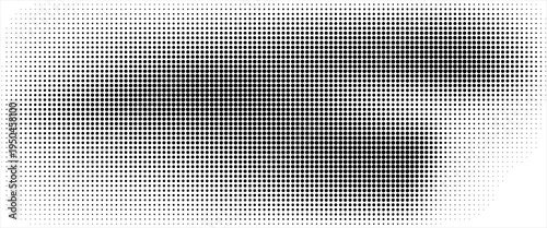 Hexagon halftone gradient texture. Abstract black and white spotted grunge background. Geometric retro tech wallpaper. Fading wavy hexagonal pattern backdrop. Vector vanishing honeycomb grunge