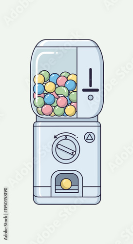 Retro Gumball Machine Filled with Colorful Candies, Dispensing a Single Ball