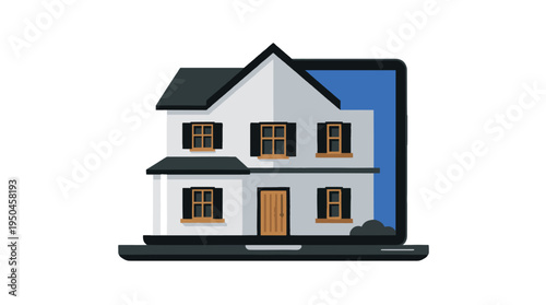 House icon blended on laptop screen, modern design
