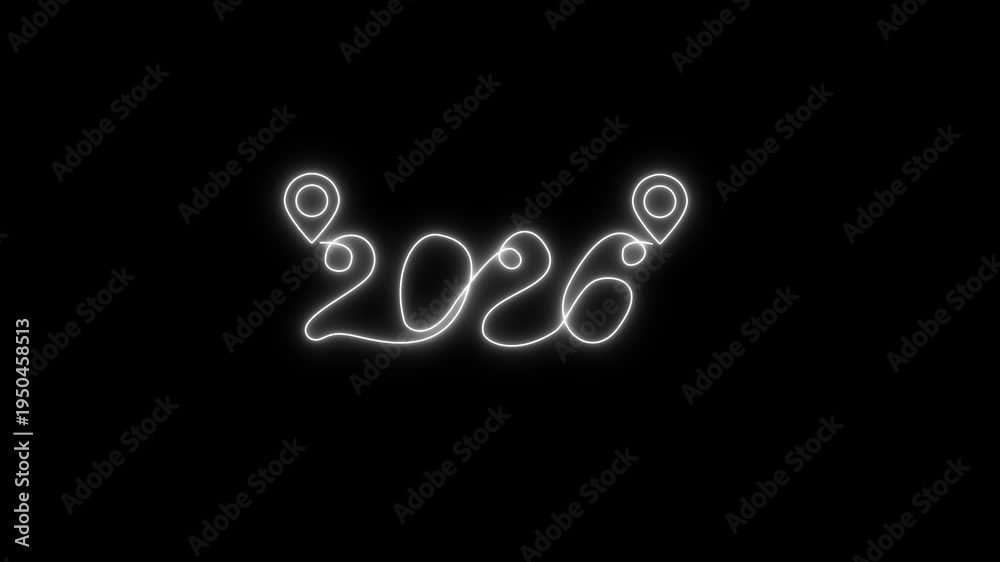 Glowing Neon 2026 With Map Pin Symbols On Black Background For 1000 F 1950458513 