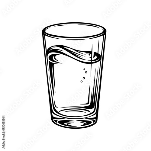Glass of water with waves and bubbles in monochrome design  
