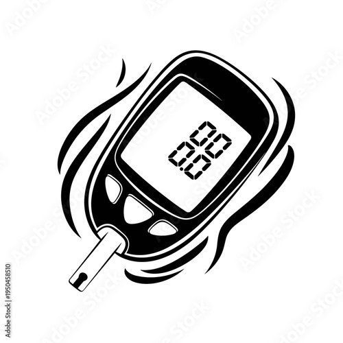 Diabetes blood glucose meter with display and test strip graphic  