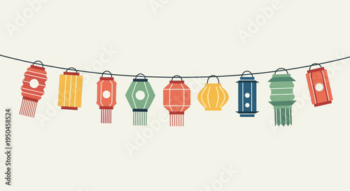 Colorful Hanging Lanterns String Decoration Festive Celebration Holiday