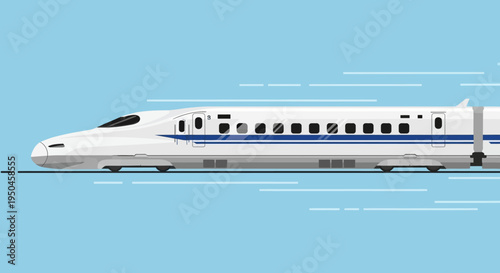 High-speed bullet train moving fast on blue background, modern transport concept