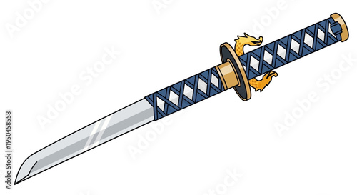 Dragon Guarded Katana Sword - Japanese Samurai Weapon Illustration