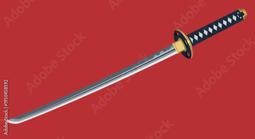 Japanese Katana Sword on Red Background - Samurai Weapon