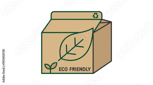 Eco-friendly cardboard box icon with leaf symbol for sustainability.