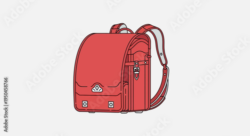 Red Japanese Randoseru Backpack for School Children, Traditional School Bag