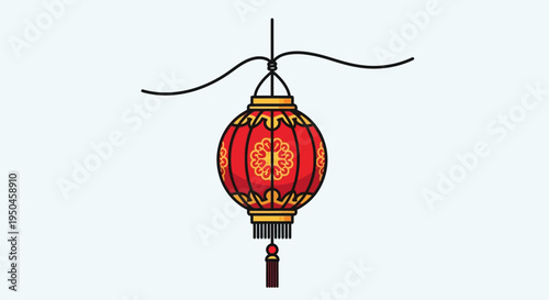 Traditional Red Chinese Lantern Hanging with Decorative Pattern and Tassel