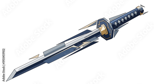 Futuristic Samurai Sword with Blue Accents and Sharp Blades