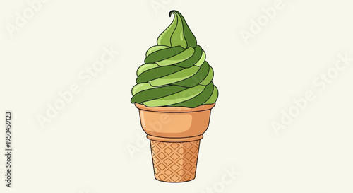 Green Matcha Soft Serve Ice Cream Cone Swirl