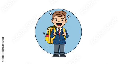 Happy Schoolboy with Backpack Ready for Education