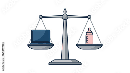 Laptop and baby bottle balanced on scales icon