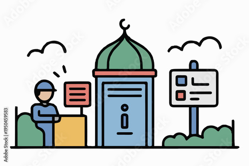 AI mosque information kiosk guiding visitor