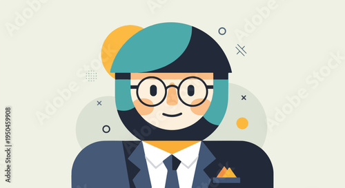 Flat vector illustration of a smiling person wearing a suit and glasses