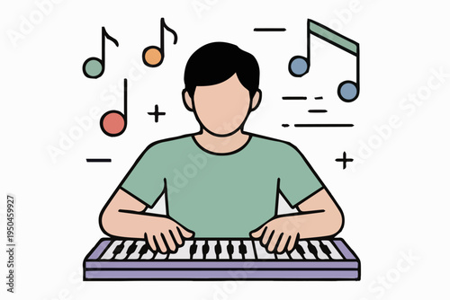 human composing music while AI notes appear in air