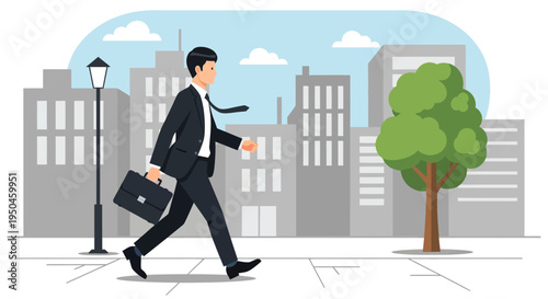 Businessman walking in city street with briefcase, modern urban lifestyle