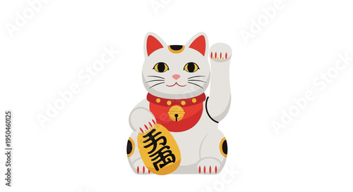 Lucky Cat Maneki Neko Waving Paw for Good Fortune and Wealth, Japanese Culture Icon
