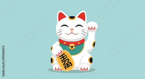 Lucky Cat Maneki Neko Waving Paw Japanese Beckoning Cat Ceramic Figurine