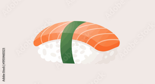 Salmon Nigiri Sushi with Seaweed Wrap - Delicious Japanese Food Illustration