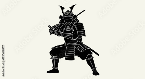 Silhouette of a Samurai Warrior in Traditional Armor Holding a Katana Sword