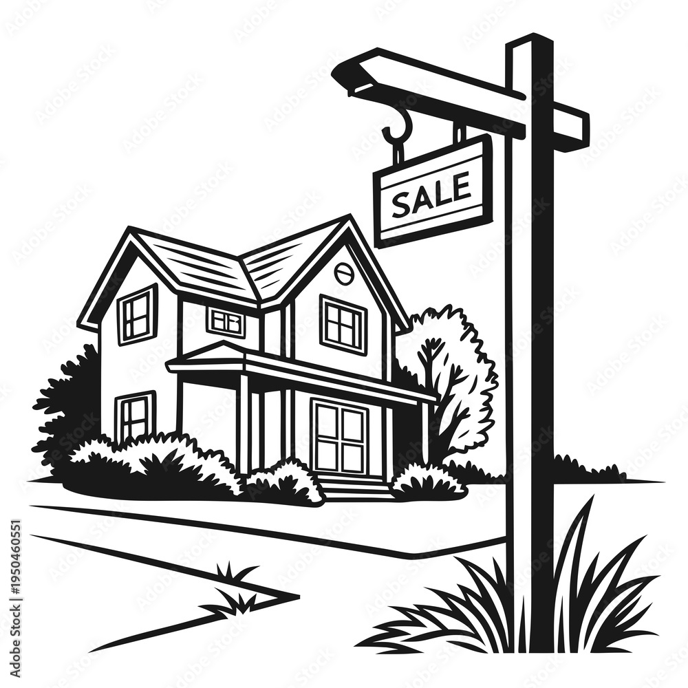 Naklejka premium Vector illustration of a house with a sale sign