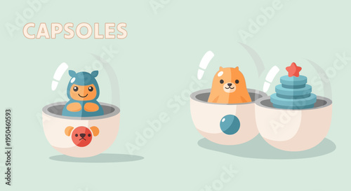 Cute Toy Capsules with Adorable Animal Characters and Toys Inside