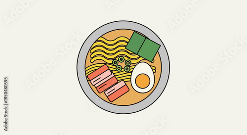 Delicious Ramen Bowl Illustration: Noodles, Egg, Pork, Seaweed