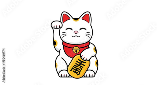 Maneki Neko Lucky Cat Waving Paw for Good Fortune and Wealth
