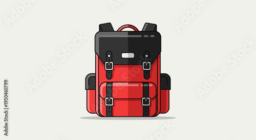 Red Backpack with Black Accents, Vintage Style, Isolated on Light Background