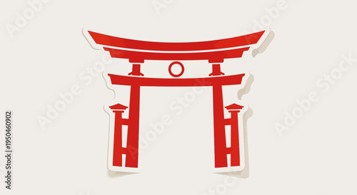 Red Torii Gate Icon, Traditional Japanese Shrine Entrance, Sacred Symbol