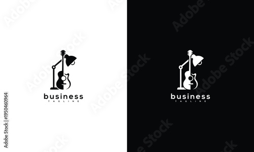 Creative Music Studio Logo Design Acoustic Guitar Floor Lamp  Pet Icon Modern Minimalist.