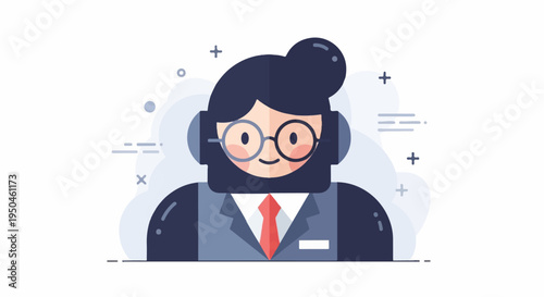 Stylized cartoon portrait of a person in a suit with glasses and headphones