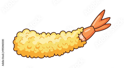 Crispy Shrimp Tempura Cartoon Illustration
