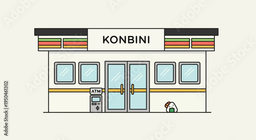 Cute Konbini Convenience Store with Onigiri Character, Japanese Street Food
