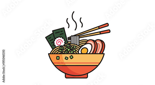 Delicious Ramen Bowl with Noodles, Egg, and Chopsticks - Japanese Food Illustration